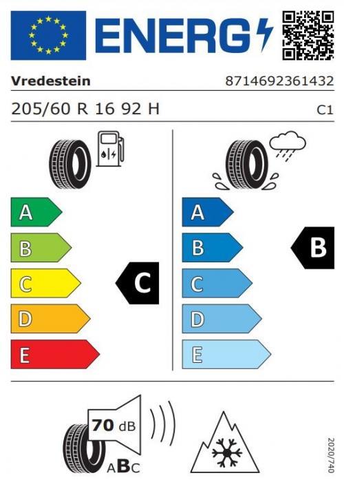 Eticheta Energetica Anvelope  205 60 R16 Vredestein Wintrac 