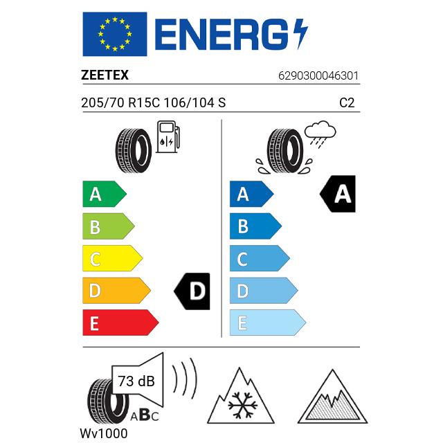 Eticheta Energetica Anvelope  205 70 R15C Zeetex Wv1000 